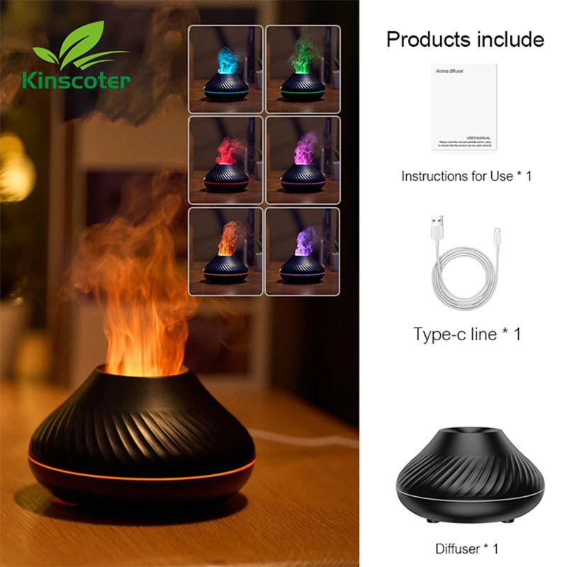 Diffuseur Huiles Essentielles KINSCOTER 130ml USB - LED Flamme Simulée