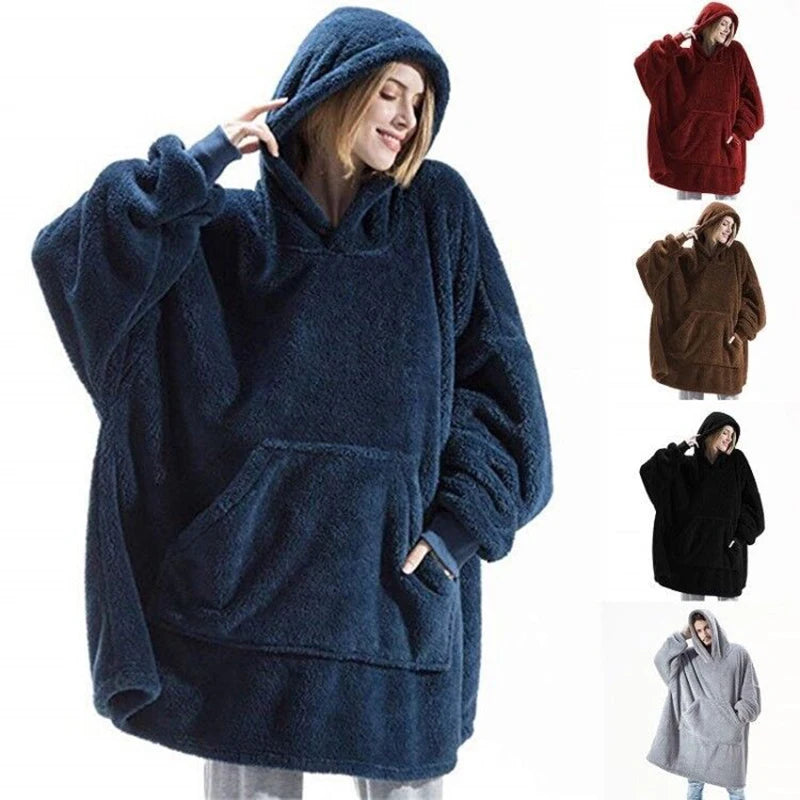 Sweat Plaid Oversize Double Face - Couverture Polaire Poche Unisexe