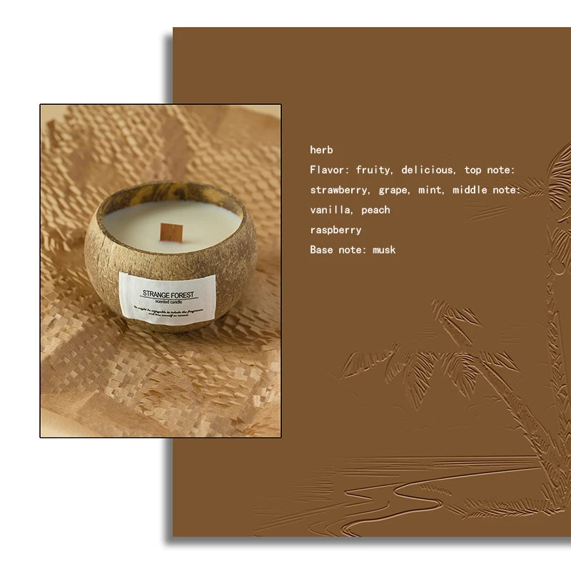 Bougie Aromathérapie Coque Noix Coco - Cire Végétale Huiles Essentielles