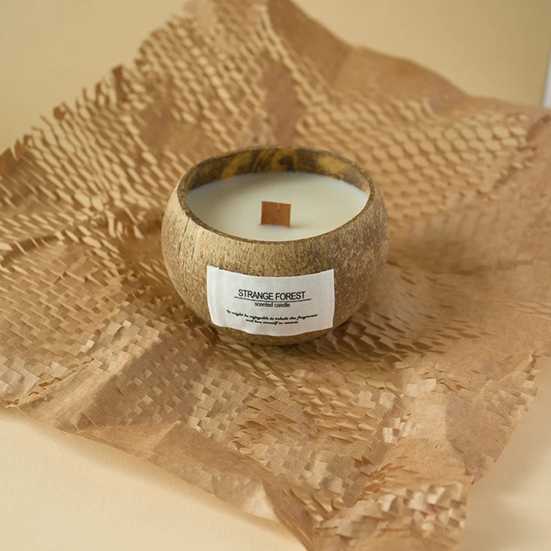 Bougie Aromathérapie Coque Noix Coco - Cire Végétale Huiles Essentielles