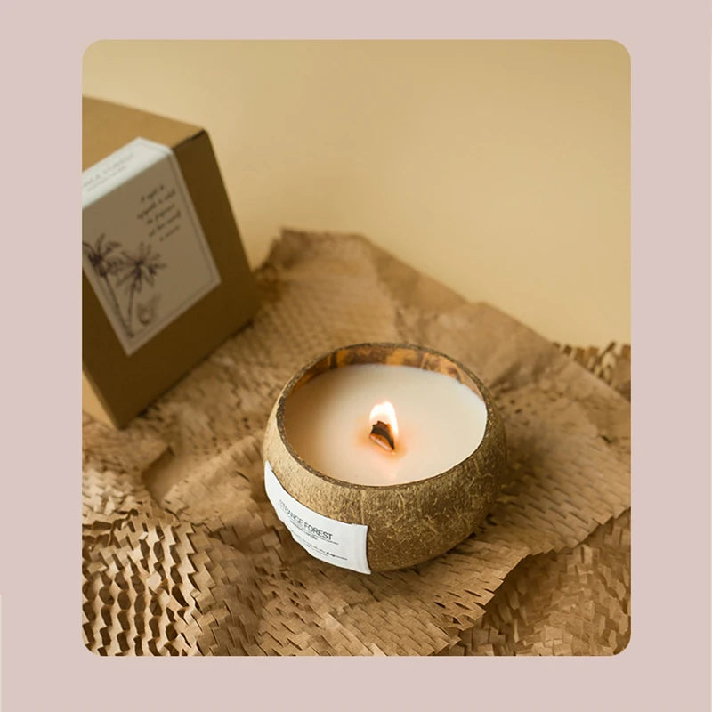Bougie Aromathérapie Coque Noix Coco - Cire Végétale Huiles Essentielles