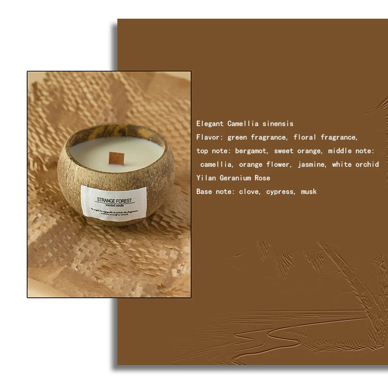 Bougie Aromathérapie Coque Noix Coco - Cire Végétale Huiles Essentielles
