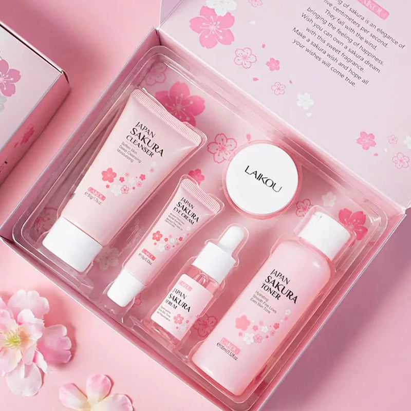 Coffret Soin Visage Sakura Complet - Crème Sérum Toner Nettoyant