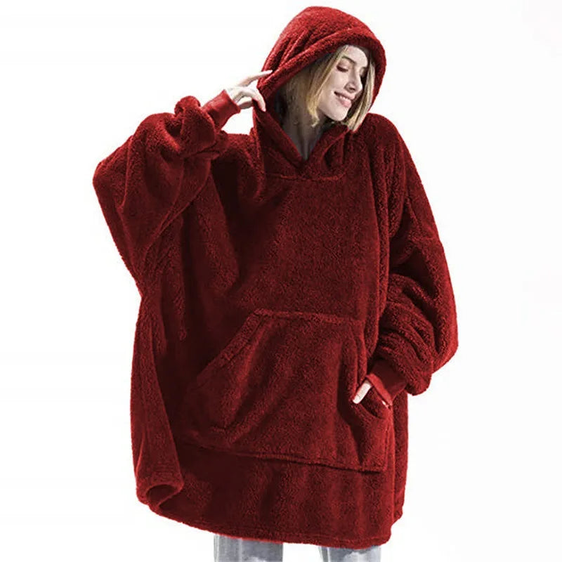 Sweat Plaid Oversize Double Face - Couverture Polaire Poche Unisexe