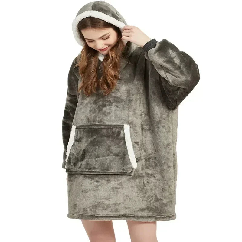 Sweat Plaid Oversize Polaire Manches Longues - Couverture Unisexe
