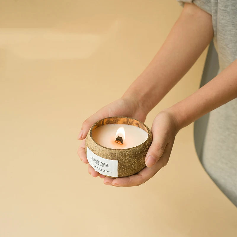 Bougie Aromathérapie Coque Noix Coco - Cire Végétale Huiles Essentielles