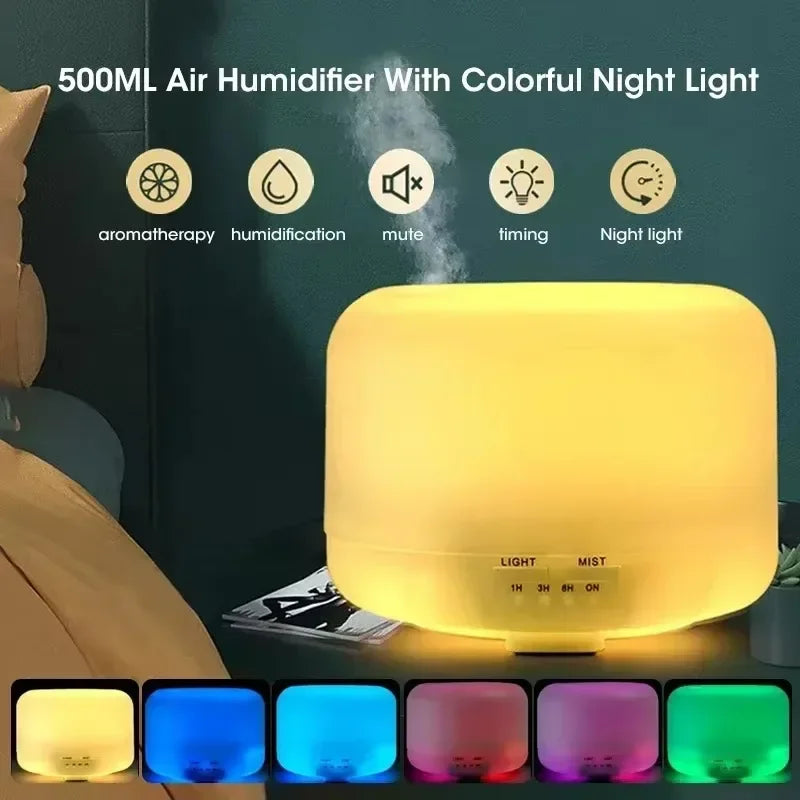 Diffuseur Humidificateur USB 500ml Grain Bois - LED Multicolore