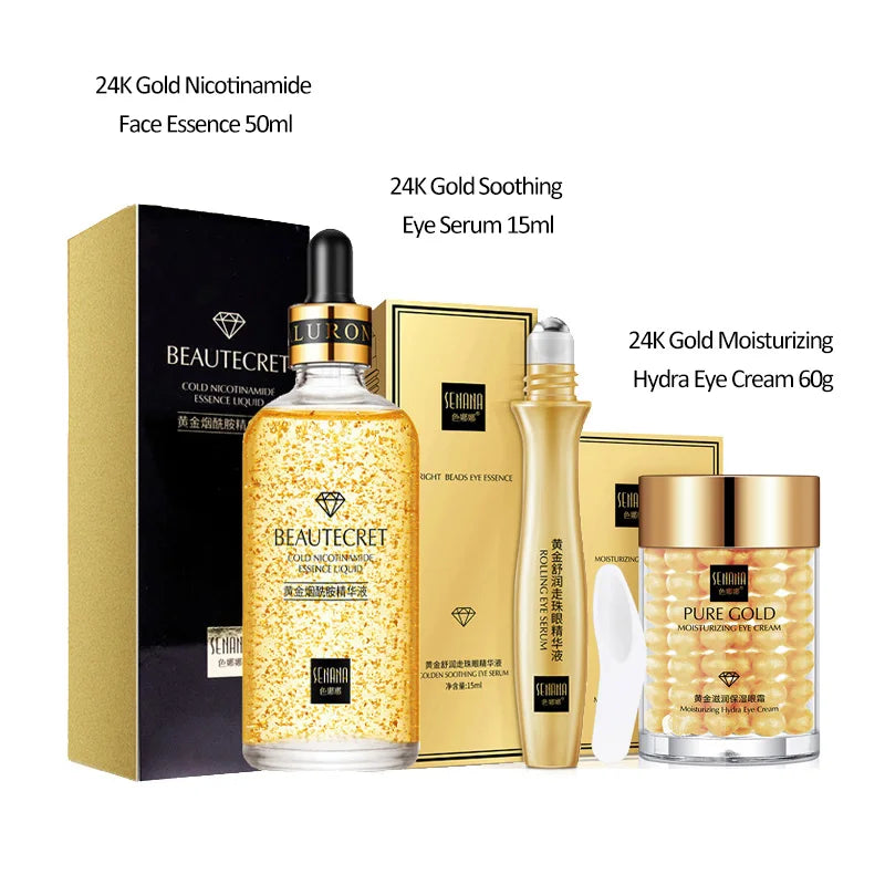 Kit Soin Visage 24K Or Niacinamide - Sérum Anti-Âge Contour Yeux Premium