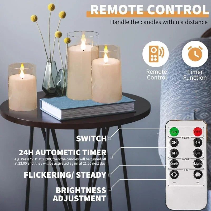 Bougies LED Télécommande Minuterie - Set 3 Bougies Sans Flamme