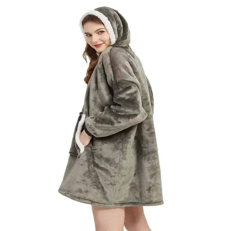 Sweat Plaid Oversize Polaire Manches Longues - Couverture Unisexe