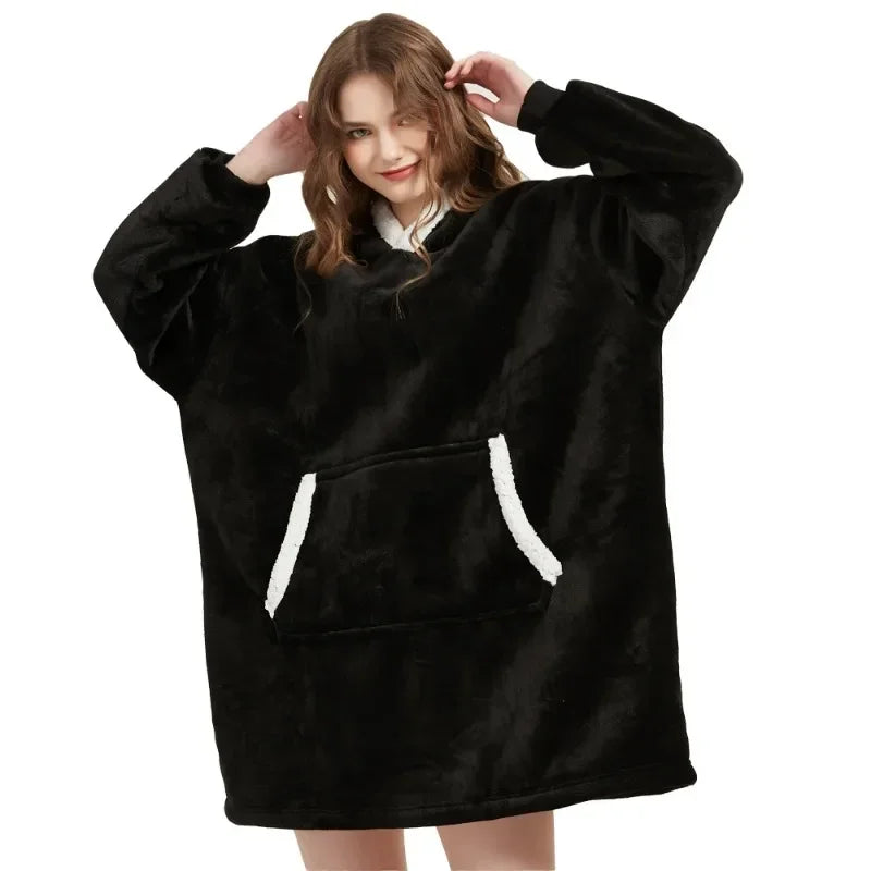 Sweat Plaid Oversize Polaire Manches Longues - Couverture Unisexe