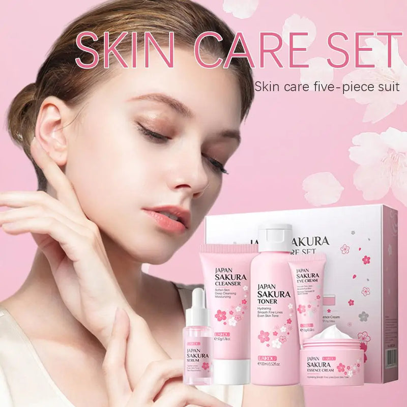 Coffret Soin Visage Sakura Complet - Crème Sérum Toner Nettoyant