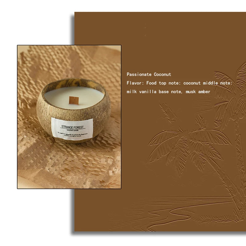 Bougie Aromathérapie Coque Noix Coco - Cire Végétale Huiles Essentielles