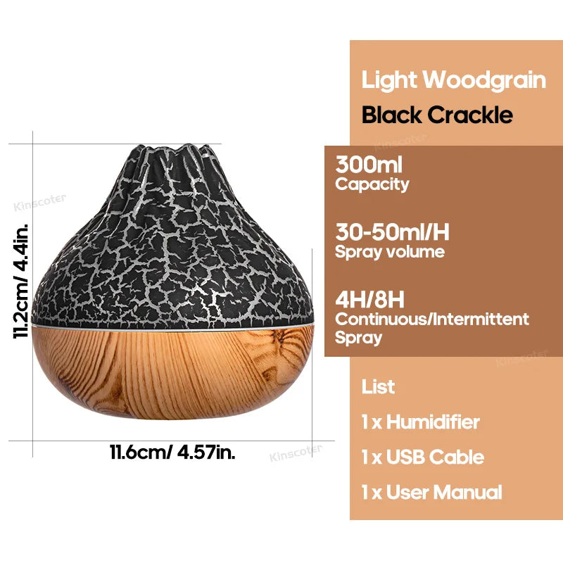 Humidificateur Volcan 300ml USB - Diffuseur LED 7 Couleurs Ultrasonique