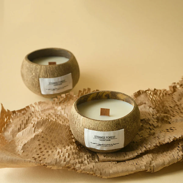 Bougie Aromathérapie Coque Noix Coco - Cire Végétale Huiles Essentielles