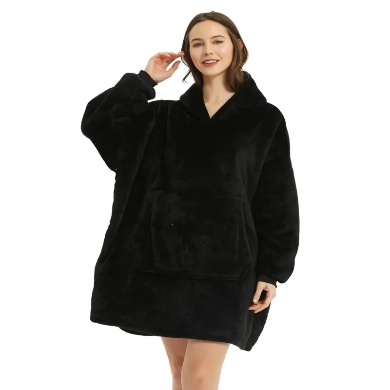 Sweat Plaid Oversize Polaire Manches Longues - Couverture Unisexe