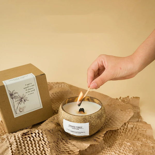 Bougie Aromathérapie Coque Noix Coco - Cire Végétale Huiles Essentielles