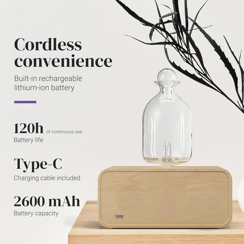 Diffuseur Nébuliseur Huiles Essentielles Bois Verre - Batterie Rechargeable